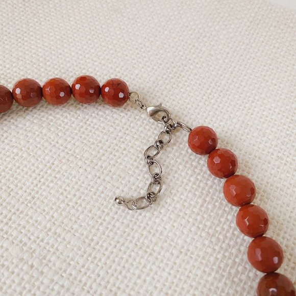 Red Jasper Gemstone Brick Red Disco Faceted Round Beaded Simple Collar Necklace - Picture 9 of 11